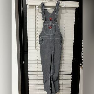 Vintage Dickies Women's Black and White Striped Overalls